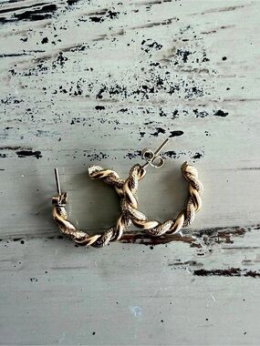Gold Twisted Rope Hoop Earrings Textured Style 1”